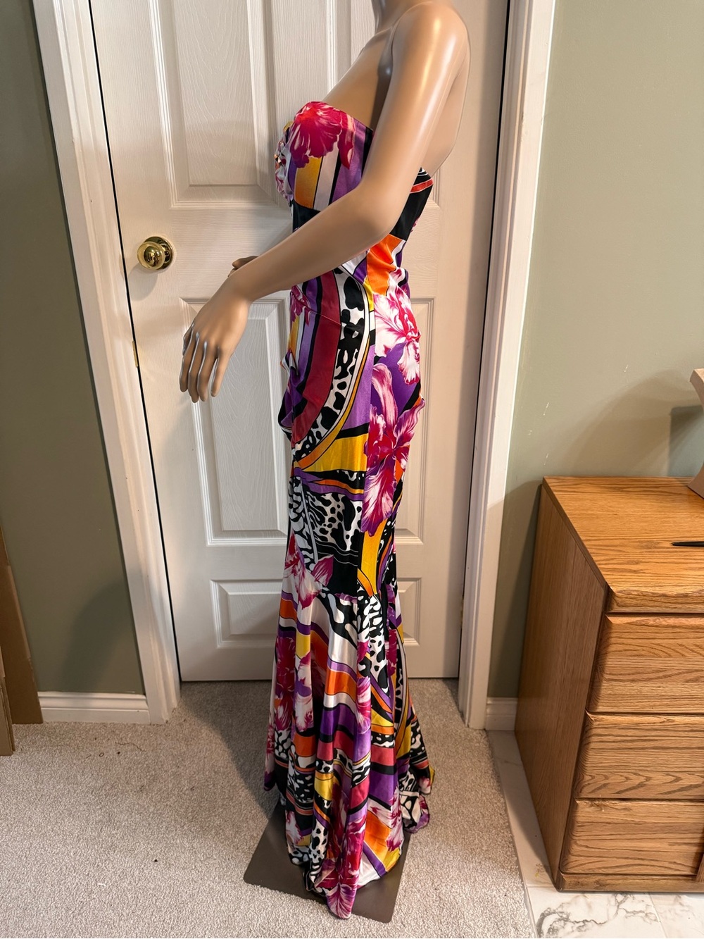 Vintage Y2K Cache Dress Size 6 Satin Floral Ruched Mermaid Maxi Event Formal - Picture 7 of 16